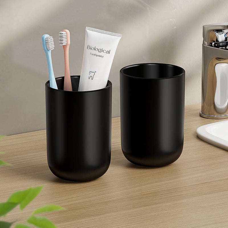 MOPMS Toothbrush Cup 13oz 380ml, Unbreakable Reusable Bathroom Tumbler 2Pcs, Non-Slip Plastic Bathroom Cup Toothbrush Holders for Bathroom, Black - Image 1